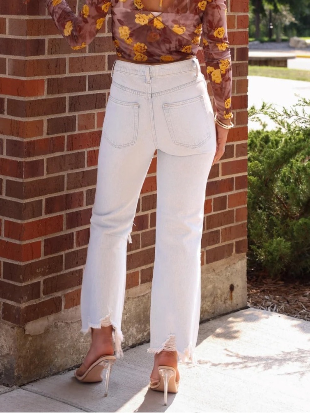 Women’s High-Rise Distressed Crop Jeans — Light Wash Denim - Picture 3 of 5
